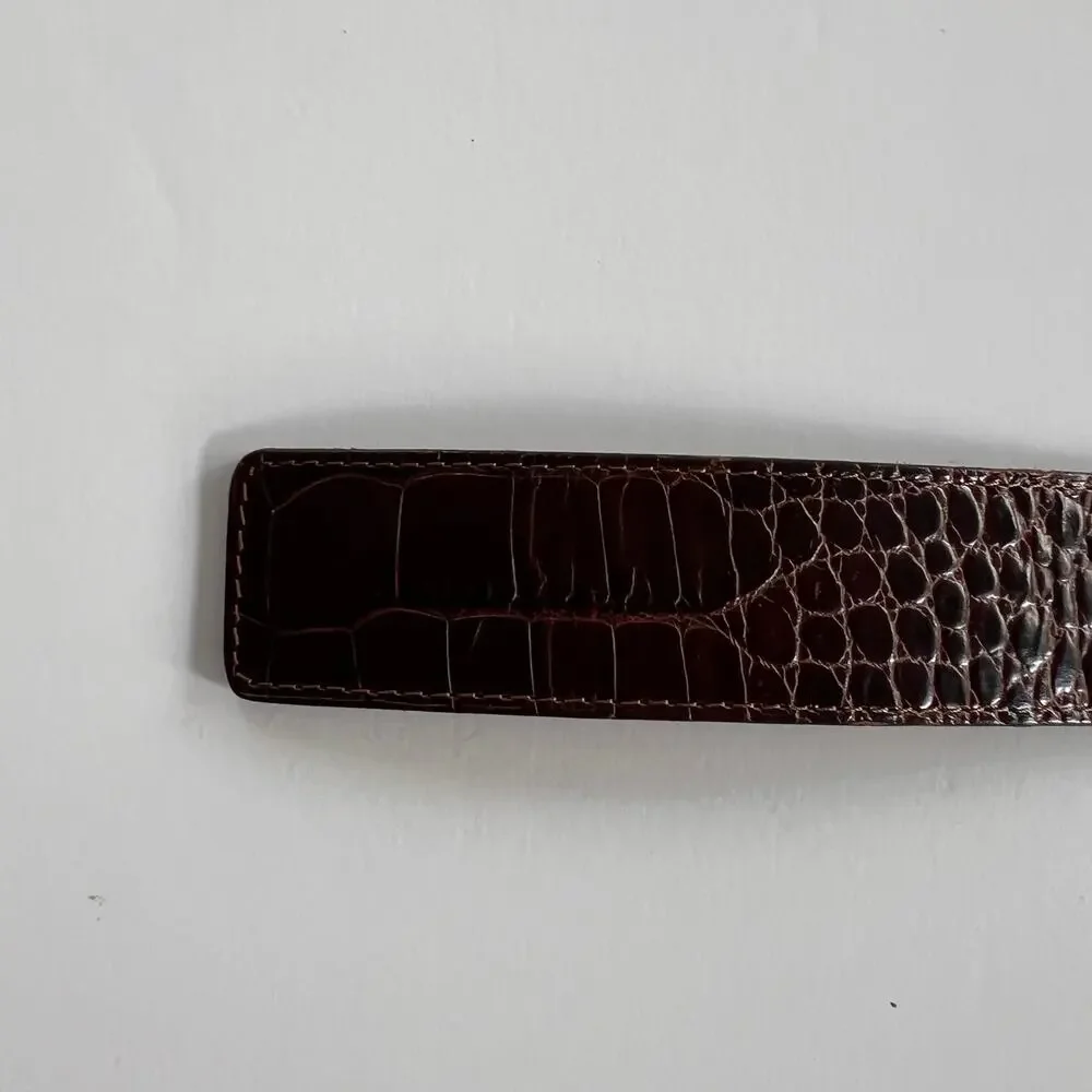 Tommy Hilfiger Brown Embossed Leather Belt Croc Print Size S Made in Turkey
